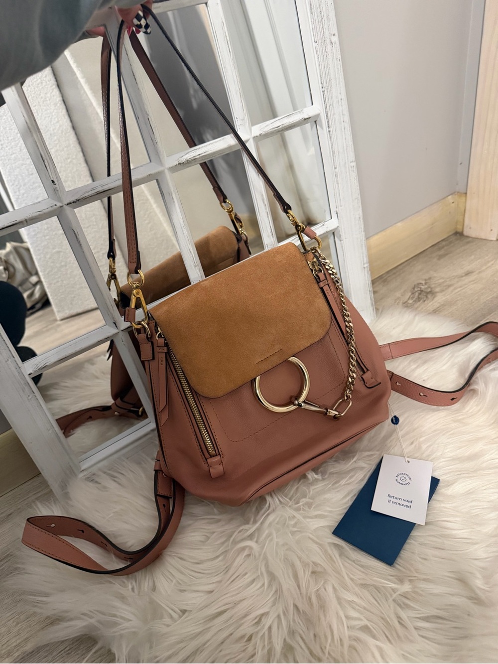 Chloe Faye backpack nugat pink beige satchel suede and leather